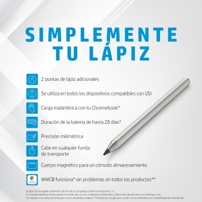 Lápiz Electrónico HP USI para HP Chromebook x2 11/ Plata