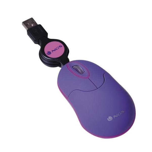 RATÓN CON CABLE RETRACTIL NGS SIN PURPLE PURPURA - ÓPTICO - 1000DPI - 3 BOTONES - USB