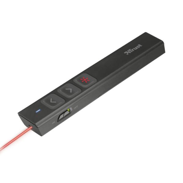 PRESENTADOR INALÁMBRICO TRUST SQUBE ULTRA-SLIM - LÁSER ROJO - 4 FUNCIONES POWERPOINT - ALCANCE 15M - MICRO RECEPTOR USB - 1XAAA