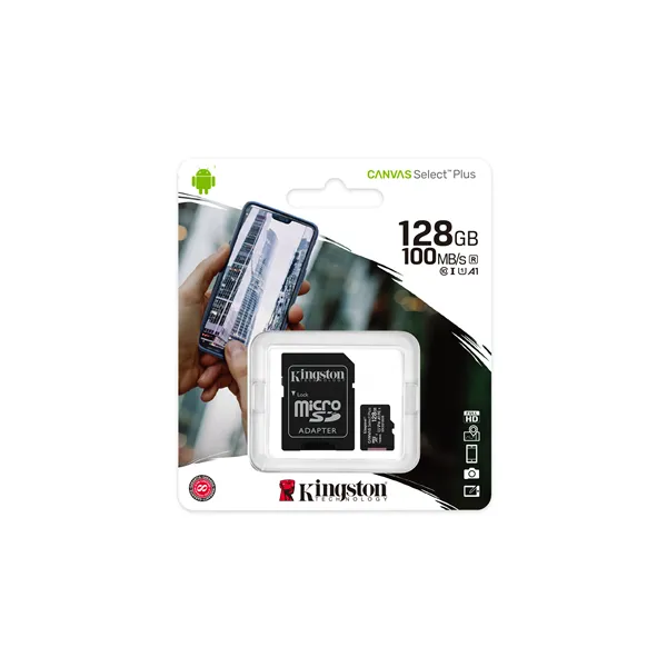 Tarjeta de Memoria Kingston CANVAS Select Plus 128GB microSD XC con Adaptador/ Clase 10/ 100MBs