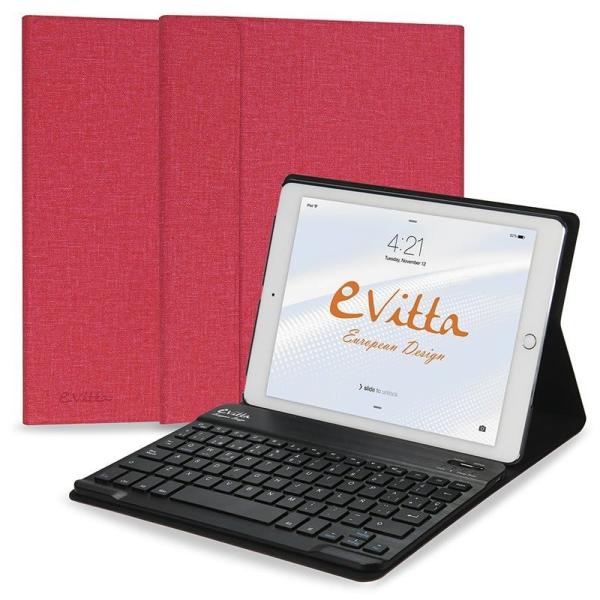 FUNDA CON TECLADO EXTRAIBLE E-VITTA KEYTAB BLUETOOTH ROJA PARA IPAD 2018 - POSICIÓN STAND - CIERRE PESTAÑA IMANTADA