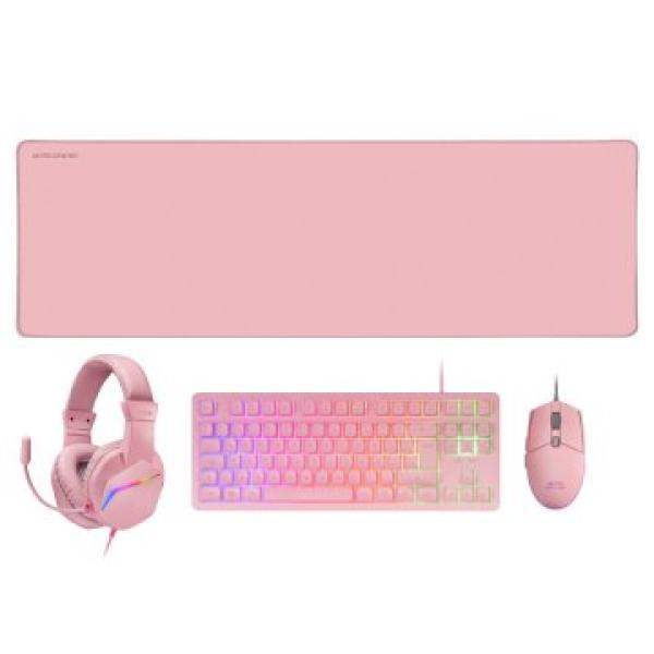 Teclado Mouse Headset Y Alfombrilla Mars Gaming Mcprgb3ppt Portugues H-mech Red Rgb 3200dpi Xxl Rosa