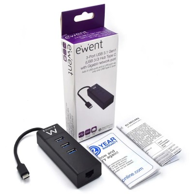 Ewent ew1141 hub tipo-c 3pts.usb 3.1+1pto. 