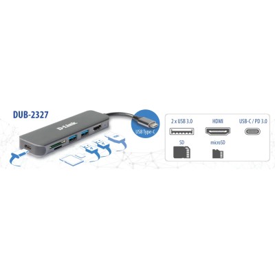 D-link dub-2327 6-in-1 usb-c hub hdmi/cr/pd