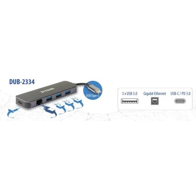 D-link dub-2334 5-in-1 usb-c hub gbe/pd