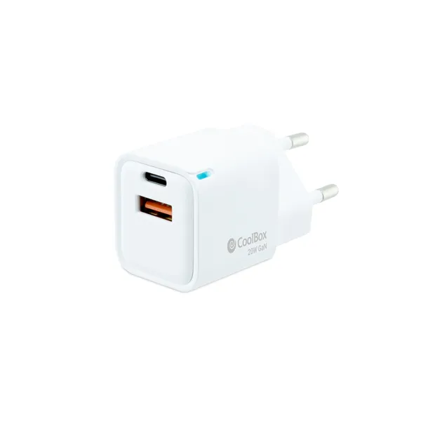 Coolbox cargador gan 20w usb-c/usb-a pared