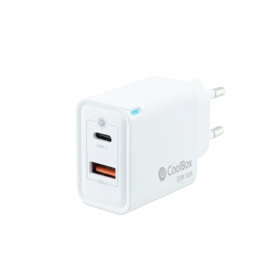 Coolbox cargador gan 30w usb-c/usb-a pared