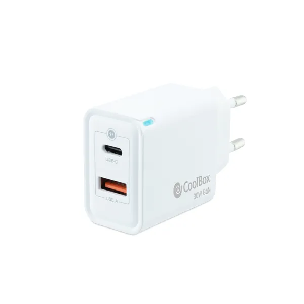 Coolbox cargador gan 30w usb-c/usb-a pared