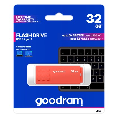 Goodram ume3 lápiz usb 32gb usb 3.0 naranja