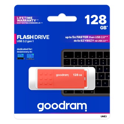 Goodram ume3 lápiz usb 128gb usb 3.0 naranja