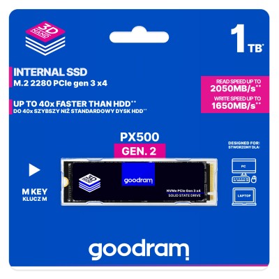 Goodram PX500 SSD 1TB NVMe a 2050MB/s M.2 PCIe 3.0 2280