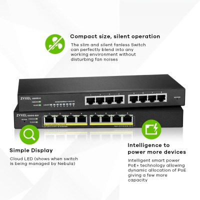 Zyxel gs1915-8 smart switch 8xgbe nebula fanless