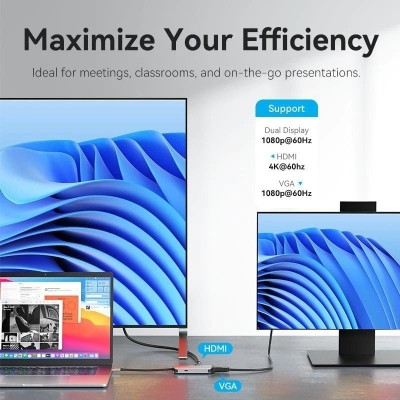 Docking USB Tipo-C Vention TQAHB/ 1xHDMI/ 1xUSB/ 1xVGA/ 1xUSB