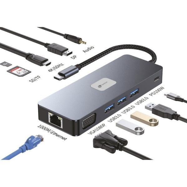 Docking USB Tipo-C Leotec LEDS03/ 3xUSB/ 1xUSB Tipo-C PD/ 1xHDMI 4K/ 1 xDisplayPort/ 1xVGA/ 1xAudio/ 1xRJ45/ 1xLector Tarjetas S