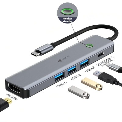 Docking USB Tipo-C Leotec LEDS05/ 3xUSB/ 1xUSB Tipo-C PD/