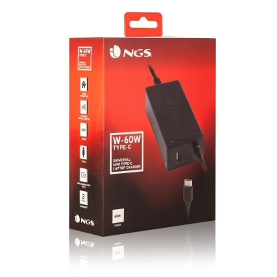 Cargador de Portátil NGS W-60W/ 60W/ Automático/ USB Tipo-C/