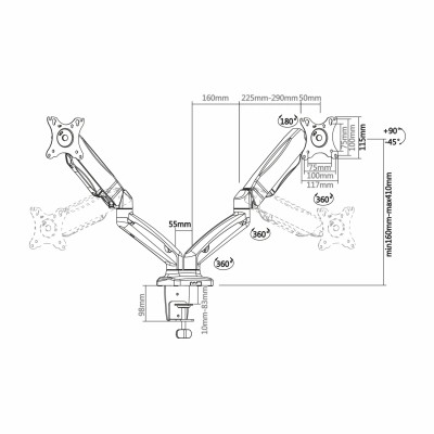 Soporte para 2 Monitores Aisens DT27TSR-045/ hasta 9kg