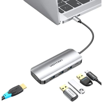 Docking USB Tipo-C Vention THFHB/ 1xHDMI 4K/ 3xUSB/ 1xUSB