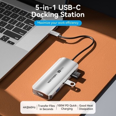 Docking USB Tipo-C Vention TQDHB/ 1xHDMI 4K/ 3xUSB/ 1xUSB