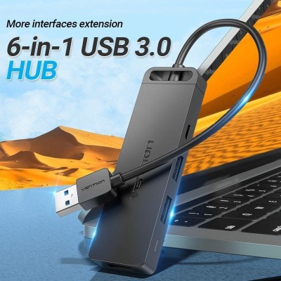 Docking USB 3.0 Vention CHVBB/ 3xUSB/ 1xMicroUSB PD/ 1xLector