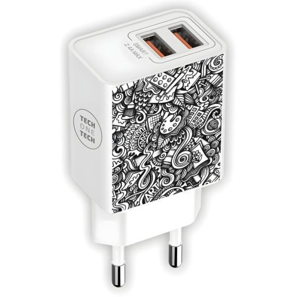 Cargador de Pared Tech One Tech Art-Deco TEC2510/ 2xUSB/ 2.4A/ Blanco