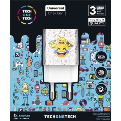 Cargador de Pared Tech One Tech Emojitech Smile TEC2502/ 2xUSB/