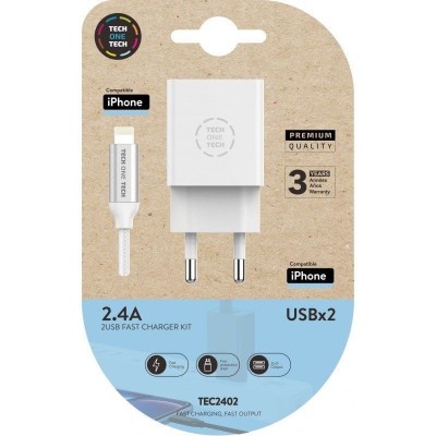 Cargador de Pared Tech One Tech TEC2402/ 2xUSB + Cable