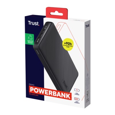 Powerbank 20000mAh Trust Primo/ 15W/ Negra