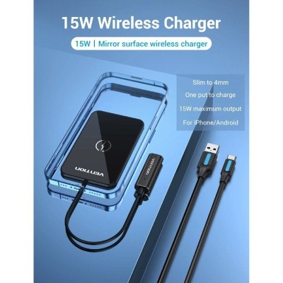 Cargador Inalámbrico Vention FGBBAG/ 1xUSB Tipo-C/ 15W