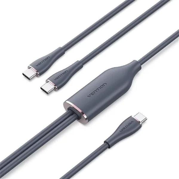 Cable USB 2.0 Tipo-C Vention CTMBG/ USB Tipo-C Macho - 2 x USB Tipo-C Macho/ Hasta 100W/ 480Mbps/ 1.5m/ Negro