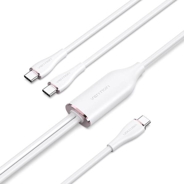 Cable USB 2.0 Tipo-C Vention CTMWG/ USB Tipo-C Macho - 2 x USB Tipo-C Macho/ Hasta 100W/ 480Mbps/ 1.5m/ Blanco