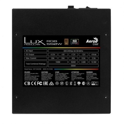 Fuente de Alimentación Aerocool LUX RGB 550M/ 550W/ Ventilador