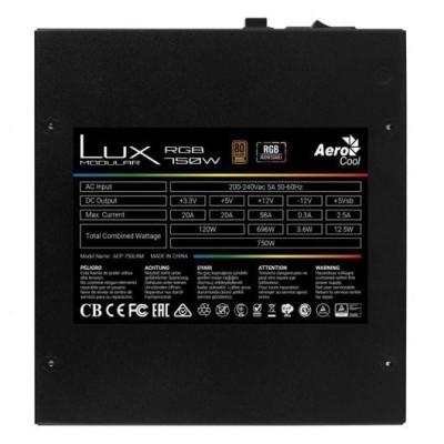 Fuente de Alimentación Aerocool LUX RGB 750M/ 750W/ Ventilador