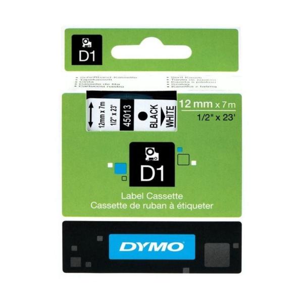 Cinta Rotuladora Adhesiva de Poliéster Dymo D1 45021/ para Label Manager/ 12mm x 7m/ Blanca-Negra