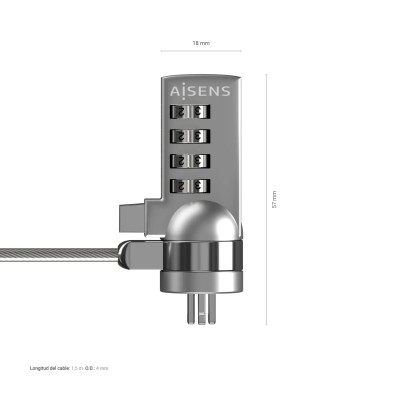 Cable de Seguridad para Portátiles Aisens ASLK-D40N01-SL/ 1.5m