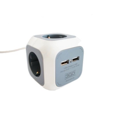 Regleta 3GO REG4CUBEUSB/ 4 Tomas de corriente/ 2 USB/ Cable