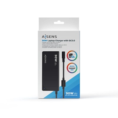 Cargador de Portátil Aisens ASLC-90WAUTO-BK/ 90W/ Automático/