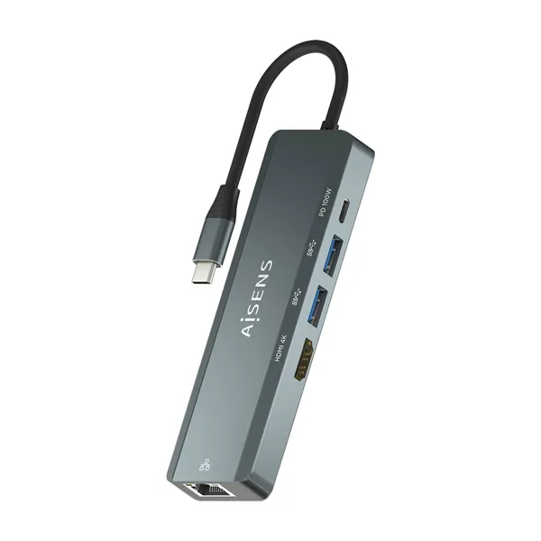 Docking USB Tipo-C Aisens ASUC-5P011-GR/ 1xHDMI/ 2xUSB/ 1xRJ45/ 1xUSB Tipo-C/ 1xUSB Tipo-C PD/ Gris