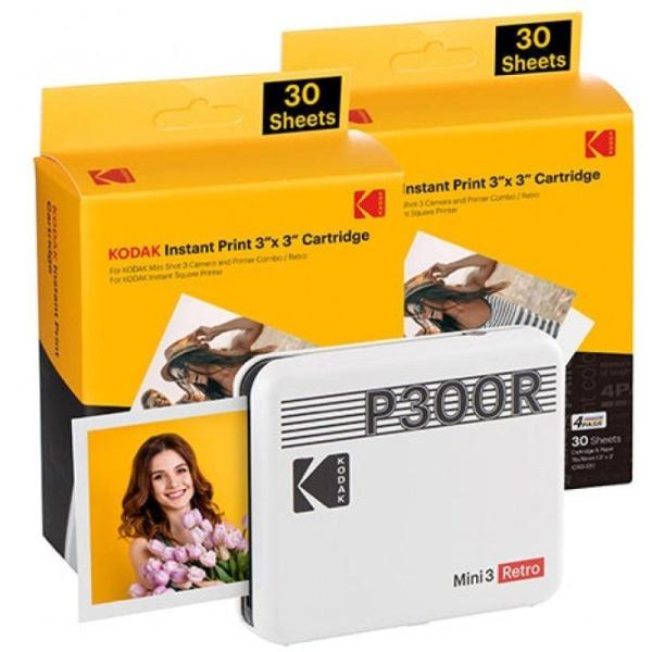 Impresora Portátil Fotográfica Kodak Mini 3 Retro/ Tamaño Foto 76.2x76.2mm/ Incluye 2x Papel Fotográfico/ Blanca