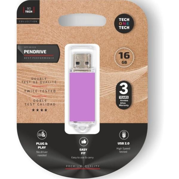 Pendrive 16GB Tech One Tech Basic USB 2.0/ Purpura Claro