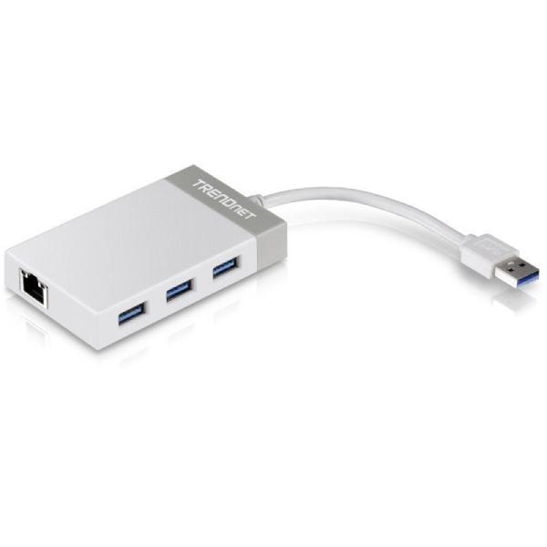 Hub USB 3.0 Trendnet TU3-ETGH3/ 3xUSB/ 1xRJ45/ Blanco y Gris