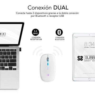 Ratón Inalámbrico por Bluetooth Subblim LED Dual Flat/ Batería