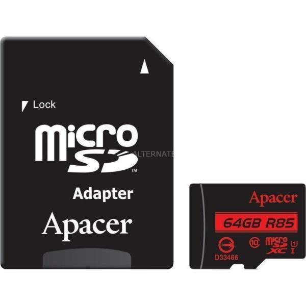 Tarjeta de Memoria Apacer 64GB XC UHS 1 con Adaptador/ Clase 10/ 85MBs