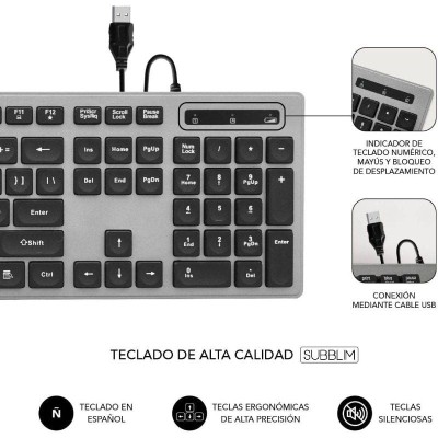 Teclado Subblim Wired Ergo Keys Silent Flat HQ/ Gris