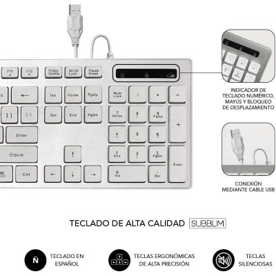 Teclado Subblim Wired Ergo Keys Silent Flat HQ/ Plata