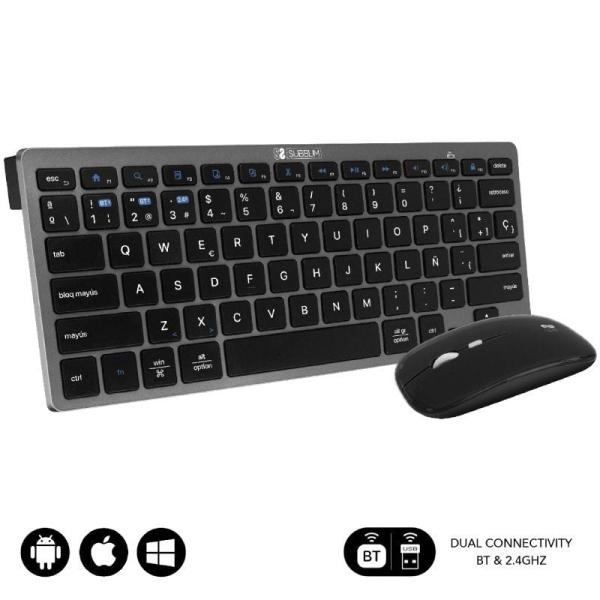 Teclado y Ratón Inalámbrico Subblim OCO020 Combo Multidispositivo Compacto/ Gris