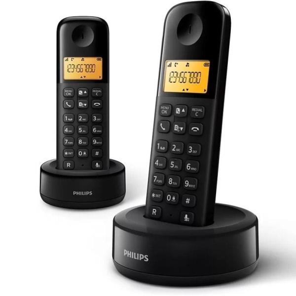 Teléfono Inalámbrico Philips D1602B/34/ Pack DUO/ Negro