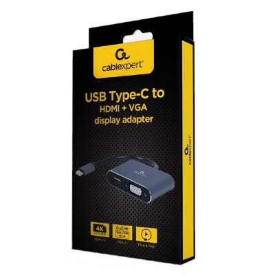 Gembird adaptador usb type-c a hdmi /vga gris