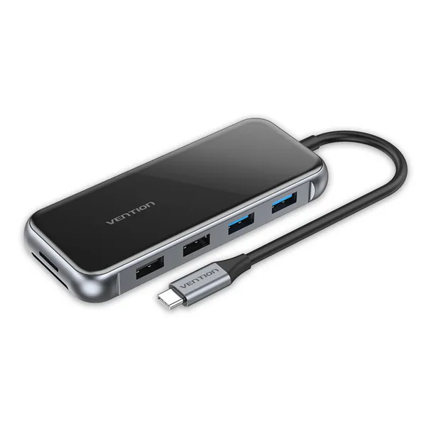 Docking USB Tipo-C Vention TFGHB/ 1xVGA/ 1xHDMI/ 4xUSB/ 1xUSB Tipo-C PD/ 1xRJ45/ 1xLector Tarjetas SD/ Gris