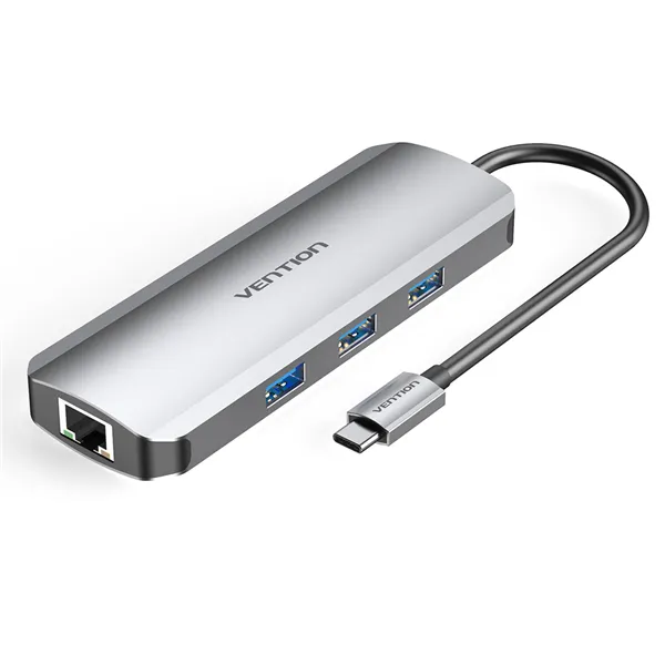 Docking USB Tipo-C Vention TOKHB/ 1xHDMI/ 3xUSB/ 1xUSB Tipo-C PD/ 1xRJ45/ 1xLector Tarjetas SD y MicroSD/ Gris